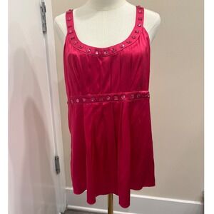 Deadstock Express Silk Fuchsia Pink Embellished Jeweled Camisole Tank Top Large
